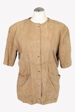 Marc Cain Damen Oberteil Gr. 38 Beige Leder Oberteil Bluse Blouse Top Kurzarm