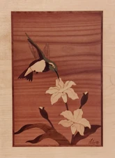 HUDSON RIVER INLAY PICTURE - HUMMINGBIRD - WOOD MARQUETRY by NELSON 10X13 #3