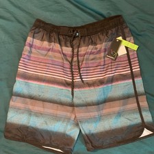 NWT Burnside Striped Men's Swim Trunks - L