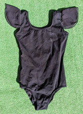 Stelle Girls US Size 7/120cm Black Ruffle Short Sleeve Dance Stretch Leotard EUC