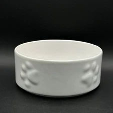 3-D Paw Print Dog Bowl White Ceramic 6 X 2.5 Inch
