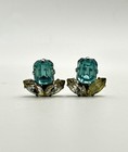 Silver Tone Blue Clear Crystal Style Clip On Earrings Vintage Style