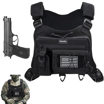 Black Tactical Combat Chest Rig Bag Front Pouch Recon Pack Sport Protective Vest