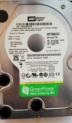 Western Digital Caviar Green 750GB  WD7500AACS  SATA 16 MB Cache HDD 7200 rpm