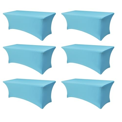 For 6 Foot Tables-6 Pack Spandex 6 Ft | 6 Pack Light Blue