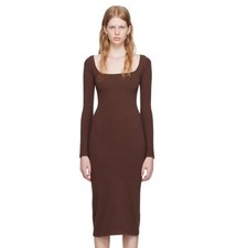 Gil Rodriguez Womens XXS El Tigre Brown Long Sleeve Midi Dress Square Neck