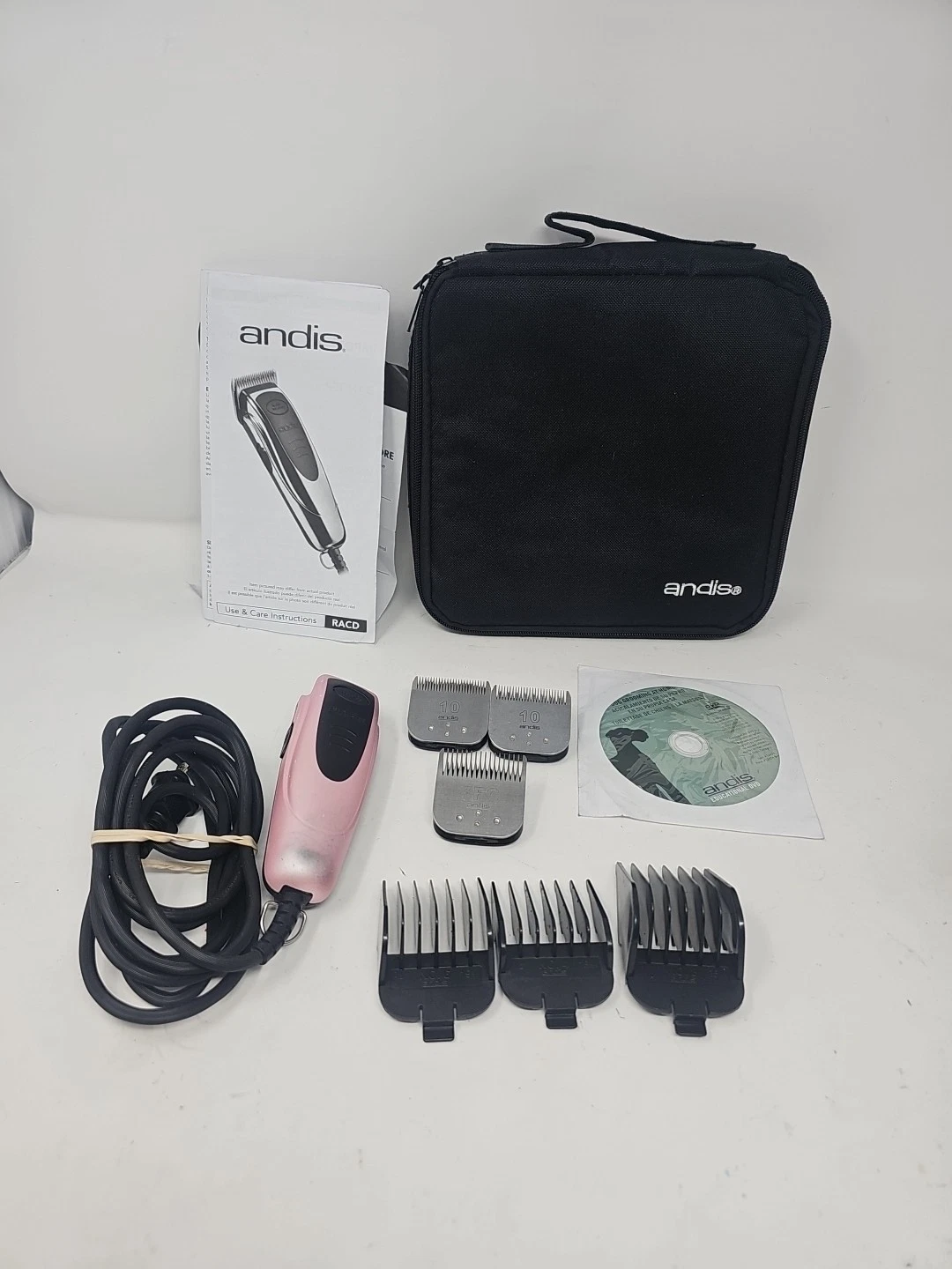 Andis Grooming Clipper RACD Easy Clip Versa Pink Dog Pet Corded Bag Extra Head