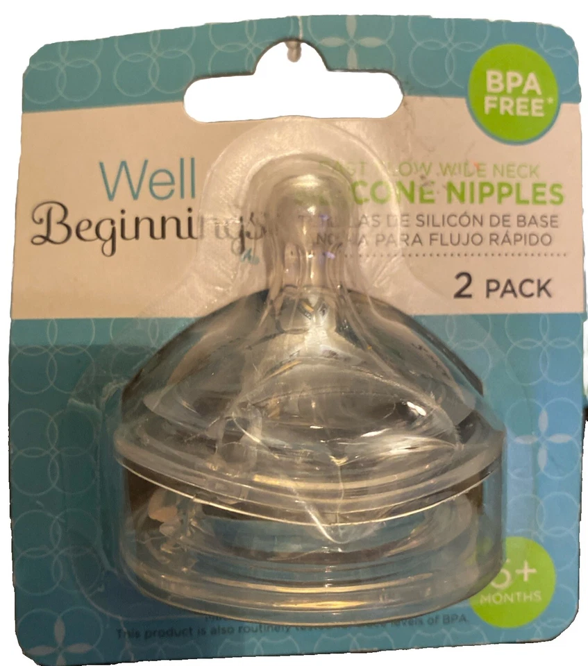Pezones de silicona de flujo rápido Well Beginnings sin BPA 6+ meses nuevo en paquete 5 paquetes de 2 Foto 2 de 3