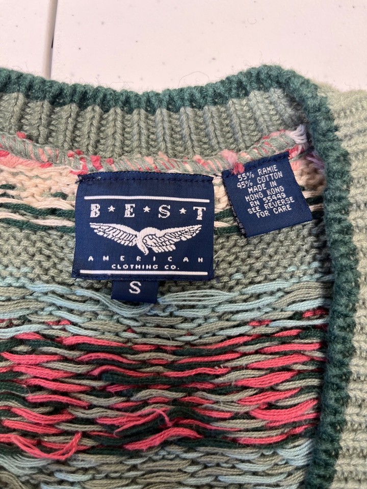 VTG Knit Cardigan Sweater Womens Small Fair Isle Nordic Cottagecore Green Pink eBay