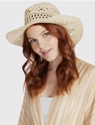 NWT STEVE MADDEN HAILEY Straw Cowboy Hat Natural Beige Braided Trim PACKABLE $48