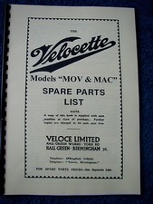 Velocette MOV MAC Parts Book 1933-39 Rigid Frame Pre-War VELP04
