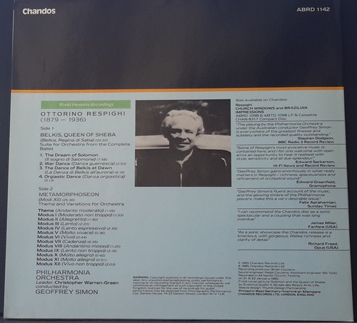 CHANDOS ABRD 1142 GERMANY RESPIGHI - BELKIS, QUEEN OF SHEBA METAMORPHOSEON SIMON - Picture 2 of 4