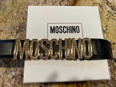 NWT MOSCHINO Couture BLACK Leather Belt with Goldtone logo  display picture 1