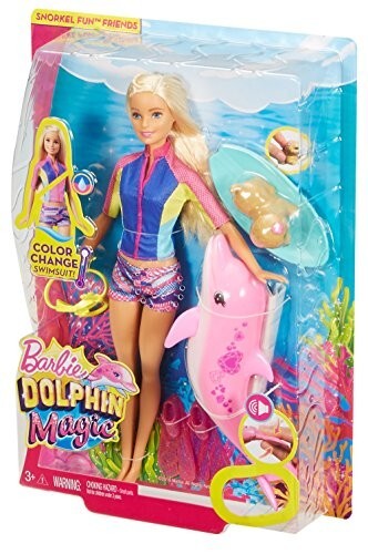 Barbie Doll with Color-Change Top, Puppy Squirt Toy and Dolphin with Sounds