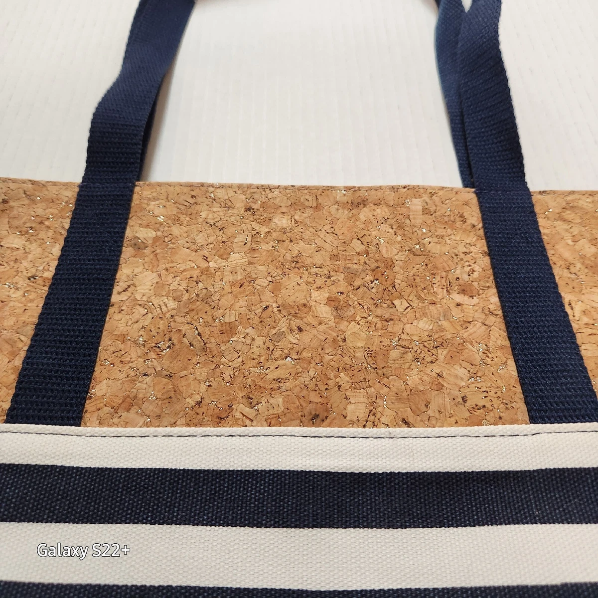 Thirty One Getaway Tote Bag Cabana Stripe Navy White Cork Nautical