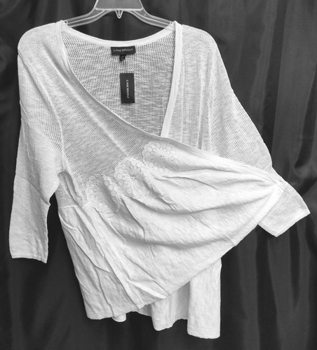 18/20-2X LANE BRYANT WHITE COTTON OPEN FRONT EMBROIDERY MESH PEPLUM CARDIGAN