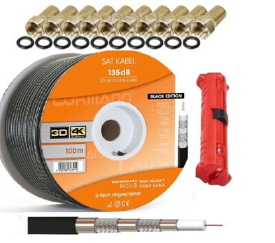 135dB 100m SAT Koaxial Kabel Antennenkabel Stahl Kupfer Schwarz 5-fach UHD 8K AB