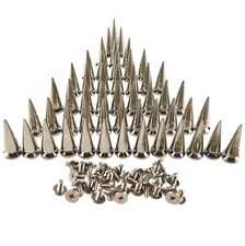 Silvery Cone Spikes Screw Back Metallic Studs for DIY Crafts 10 X 25mm 50PCS