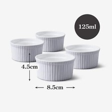 4x Porcelain Fluted Ramekin Dishes 8.5cm 125ml White Sauce Pots Serving Dishes