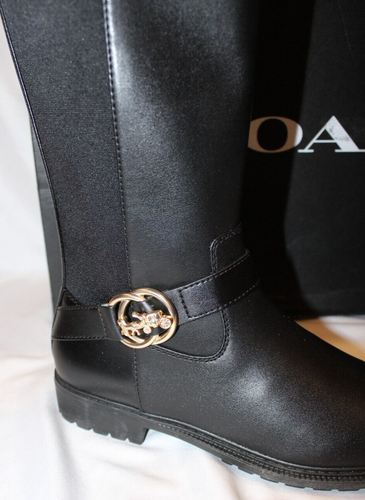 COACH FARRAH TALL LEATHER RIDING BOOTS BLACK SZ 7.5 NIB $225 - Picture 4 of 9