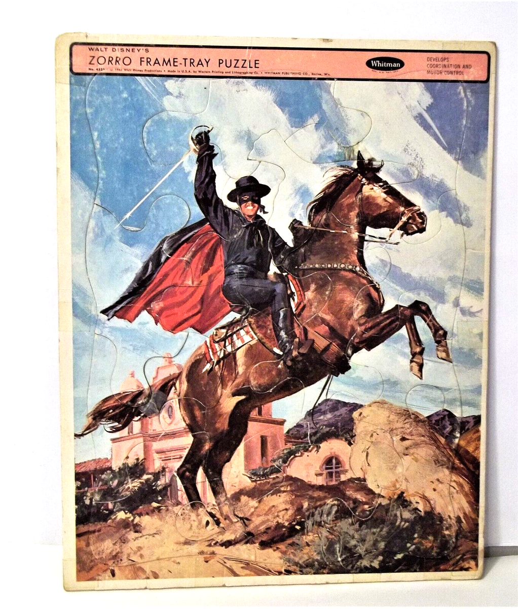VINTAGE Walt Disney ZORRO Whitman FRAME TRAY PUZZLE 1965 3