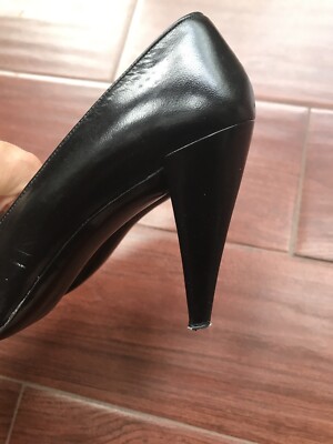VTG CHARLES JOURDAN PARIS BLACK Leather Pumps Heels Shoes