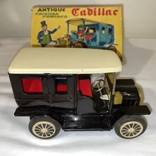 Vtg 1960s Japan SSS TOYS Antique Black Cadillac Tin Toy Friction Car  WBOX