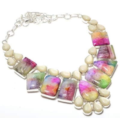 Roz s 4 Regenbogen Solar Quarz, Mondstein 925 Sterling Silber Schmuck Halskette 18''