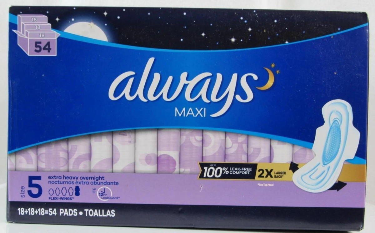 Always Maxi Pads Size 5 Heavy Overnight Absorbency Unscented with