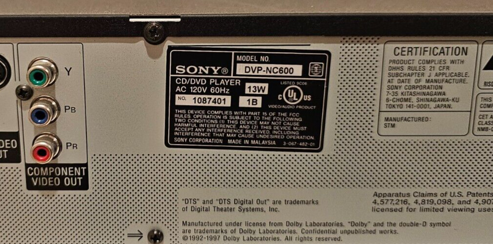 Sony DVP-NC600 5-Disc Carousel DVD CD Player Changer – Moda pé no chão