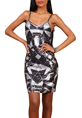 Kurzes Kleid Damenkleid Pailletten Geometrisches Muster Träger 2724 ANGEBOT
