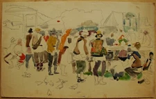 Ukrainian Soviet watercolor Painting cubism fauvism Carpathian market Gutsul