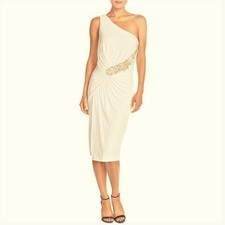 New David Meister One Shoulder Embellished Formal Off White Dress Size 8