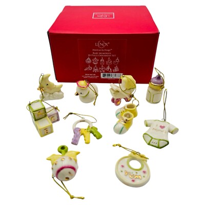 Lenox Baby Memories Miniature Tree Ornaments Set 10 Booties Pram Bottle Duck NEW