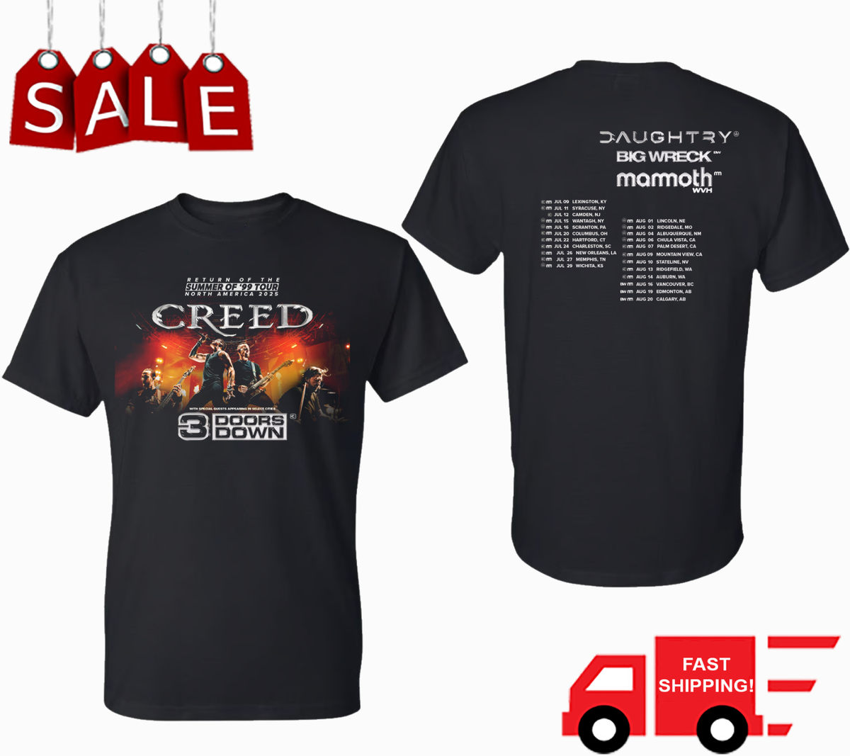 sides Creed Band Doors Down Summer 2025 Tour Shirt Unisex S