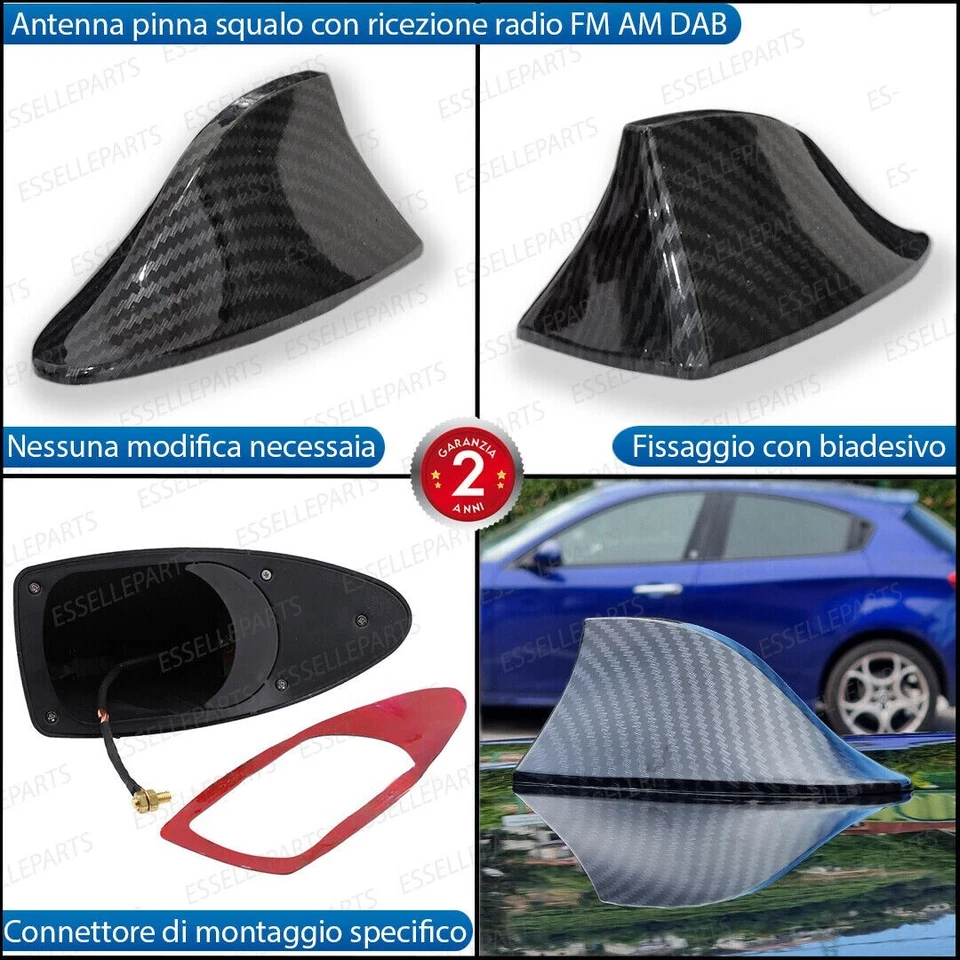 ANTENNA PINNA SQUALO CARBON LOOK PER ALFA ROMEO GIULIETTA VERA RICEZIONE RADIO - Immagine 3 di 4