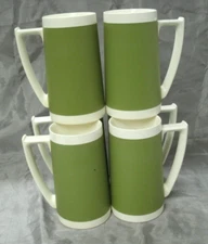 Vtg Set of 6-16 oz. WEST BEND USA Avocado Green Plastic Thermo Mugs Large Size
