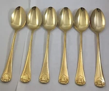 Shell Stainless Japan Gold Electroplate Gold Shell 6-Oval Soup Spoons Flatware
