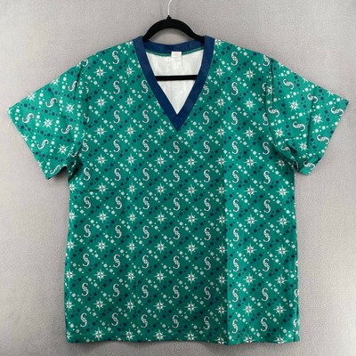 Seattle Mariners Nurse Scrub Top L/XL Turquoise Graphic Logo MLB Baseball SGA