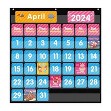 Large 44 Pockets Calendar Pocket Chart for Classroom with 85 44Pockets-1Pack