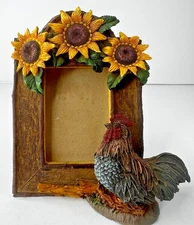 Country Meadows Theme Rooster Photo Picture Frame Rustic W/ Sunflower Mini 2x3"
