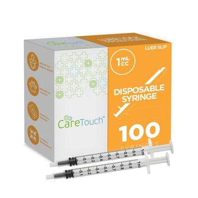 New 100 pcs Care Touch 1 ml Sterile Syringe, No Needle, 1ml Luer Slip Tip 1 Pack