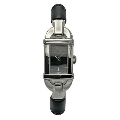 GUCCI Bamboo 6800L Quartz Watch Stainless Steel Black Leather