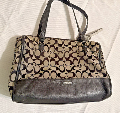 Coach Kathryn Triple Zip Satchel Tote Bag Black & Gray - Smooth