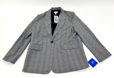 Steve Madden Womens Oversized Blazer Gray Plaid One Buttoned Notched Lapel L NWT