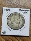 1915 D Barber Silver Quarter VG Very Good Condition U.S. 25c Coin (Raw13719)