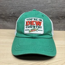 Mountain Dew Hat Cap Strap Back One Size Green White Trucker Mesh Patch Mens