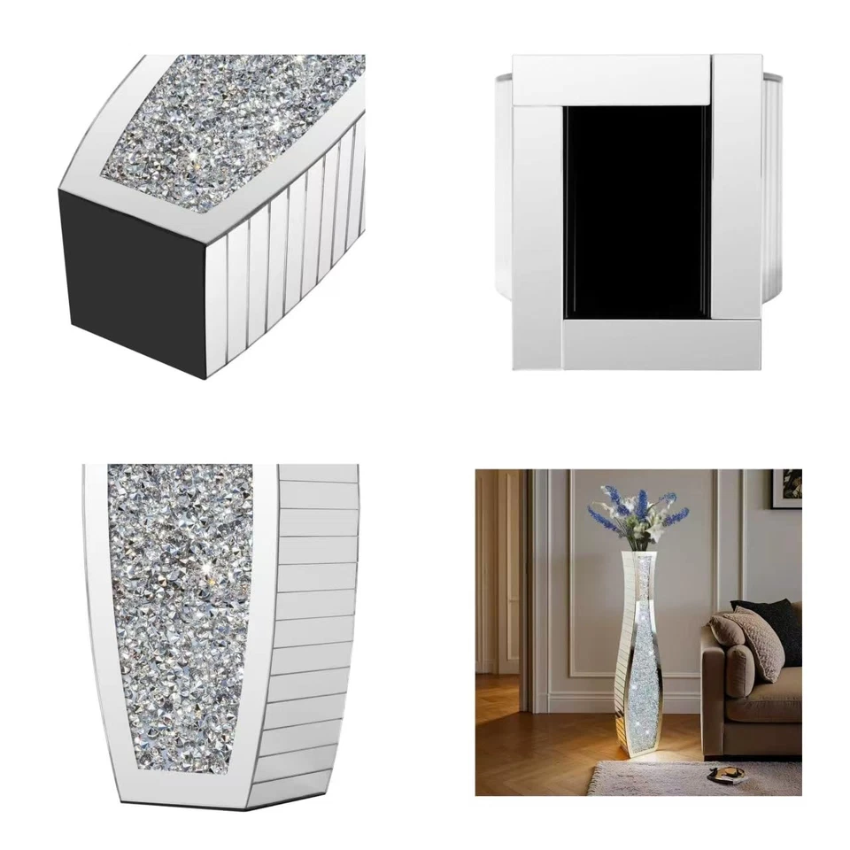 Jarrones de diamantes triturados de doble cara extra altos de 36", jarrón de astilla espejada, piso... Foto 4 de 4