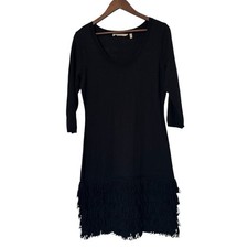 Soft Surroundings Theodora Black Sweater Dress Fringe Loop Hem Wool Blend Medium