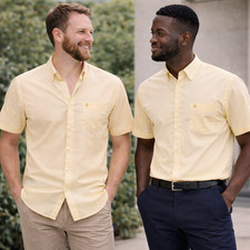 Mens Short Sleeve Oxford Shirt Plain or Striped,Button Down Collar,Classic Fit